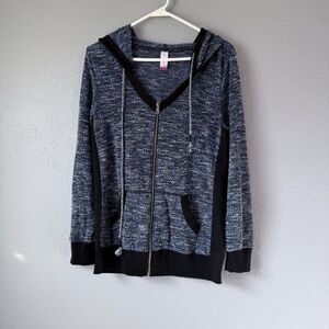 No Boundaries Knit Sweatshirt Hoodie Jacket Gray Black Girls Sz L 11-13